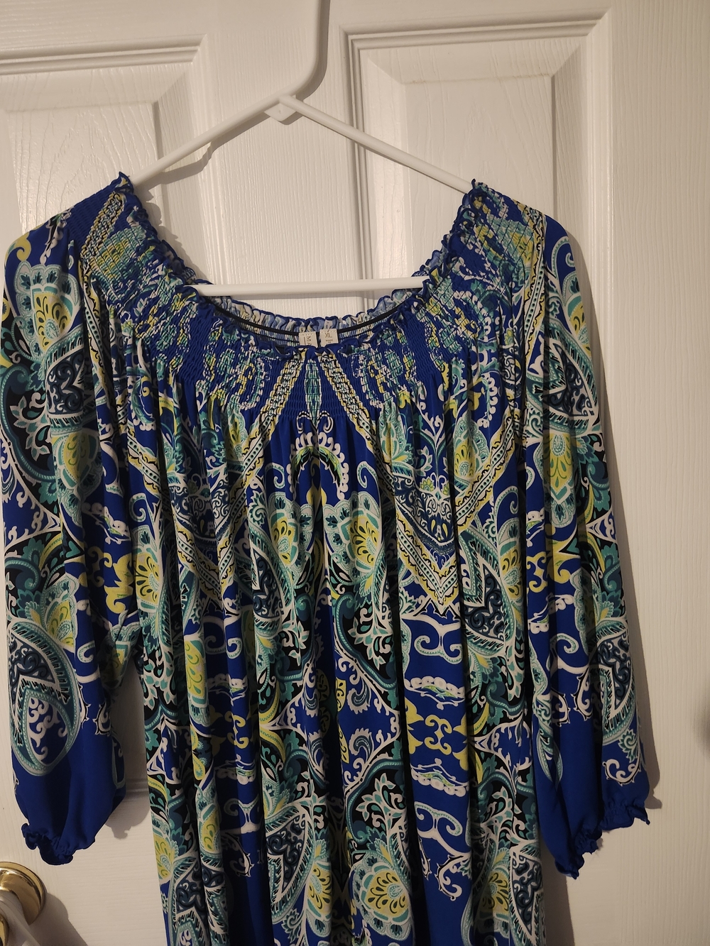 BoHo Women’s Blue Paisley Off-Shoulder Boho Top